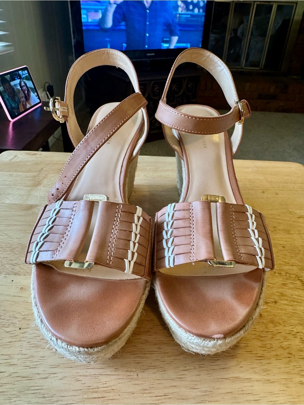 Tommy Hilfiger Tan Woven Espadrille Wedge Sandals